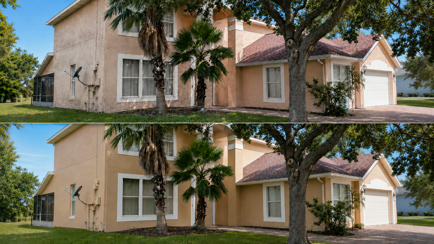 Before and after: full exterior repaint in Lake Nona, side view