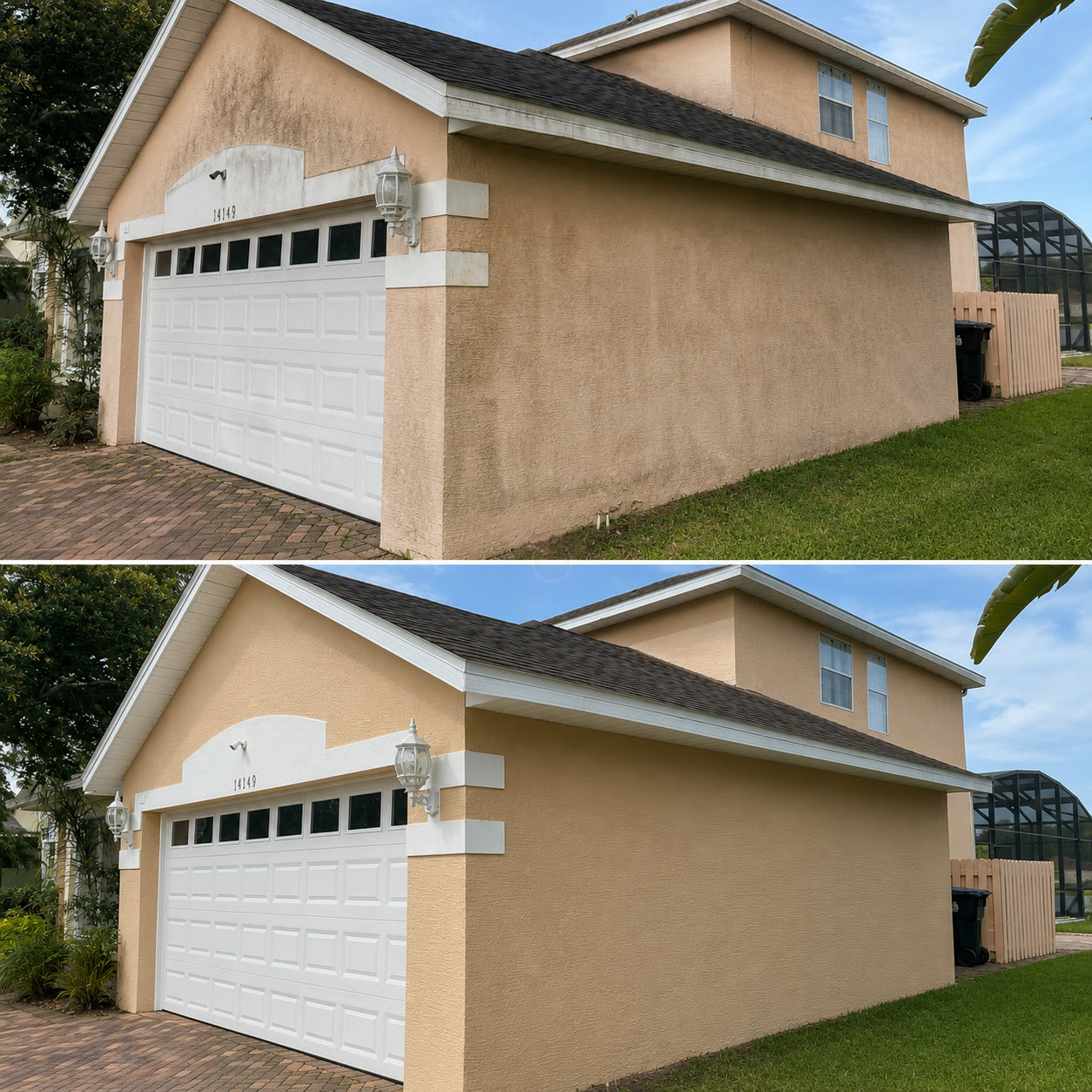 Before and after: exterior repaint in Lake Nona, entry side