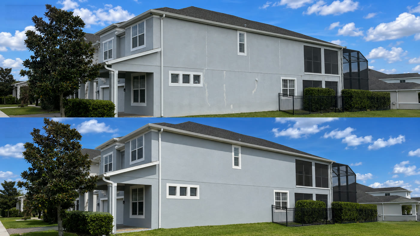 Before and after: exterior repaint in Kissimmee, side view